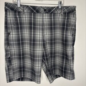 Fila Sport Golf Shorts Mens Size 38 Gray  Plaid Performance Flat Front Stretch